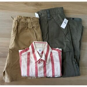 Gap Kids Bundle Size L 10 Tan Shorts Olive Cargo Pants Red Striped Linen Shirt